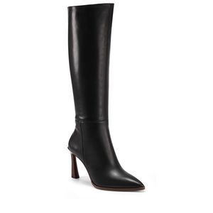 Vince Camuto Perintie Black Leather Pointed Toe Knee High High Heel Dress Boot